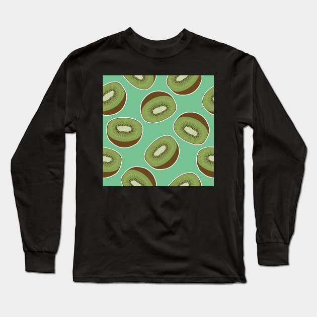 Kiwi Fruit Pattern Long Sleeve T-Shirt by Blue-Banana